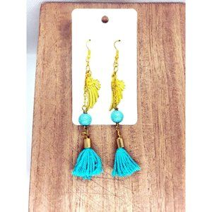 Dangle Earrings gold and turquoise costume jewelry handmade